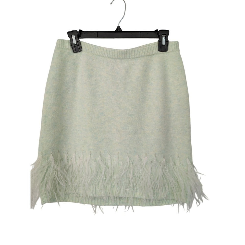 Cinq à Sept Briana Feather Mini Skirt Knit Size‎ M Patina Green NWT $295